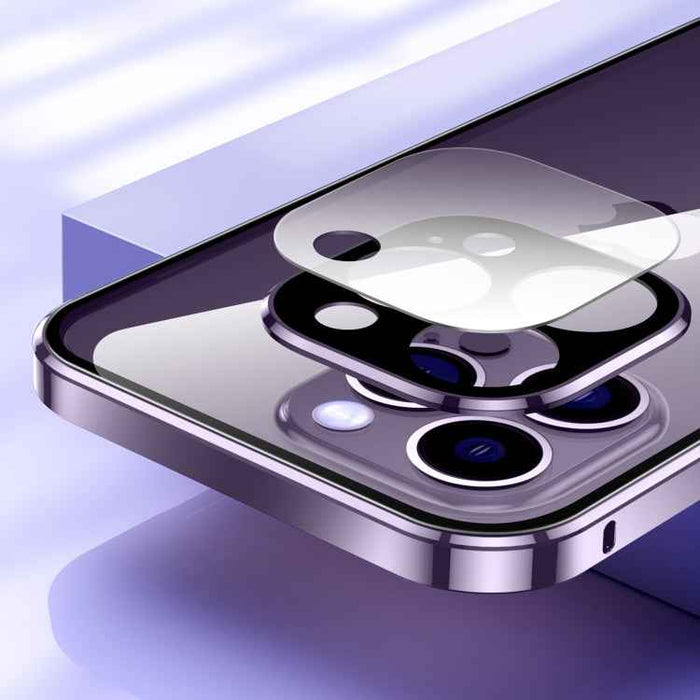 For iPhone 15 Pro Max Magnetic Double-buckle HD Tempered Glass Phone Case(Blue)