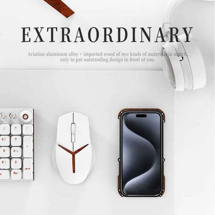 For iPhone 15 Pro Max R-JUST Ironwood Generation Metal Hybrid Wood Phone Case