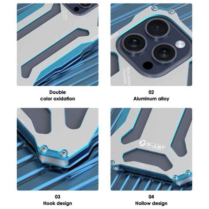 For iPhone 15 Pro Max R-JUST RJ17 Shockproof Armor Metal Phone Case(Blue)