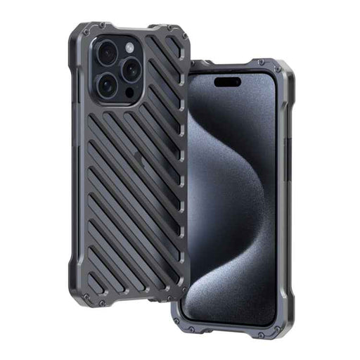 For iPhone 15 Pro Max R-JUST RJ-50 Hollow Breathable Armor Metal Phone Case(Space Grey)