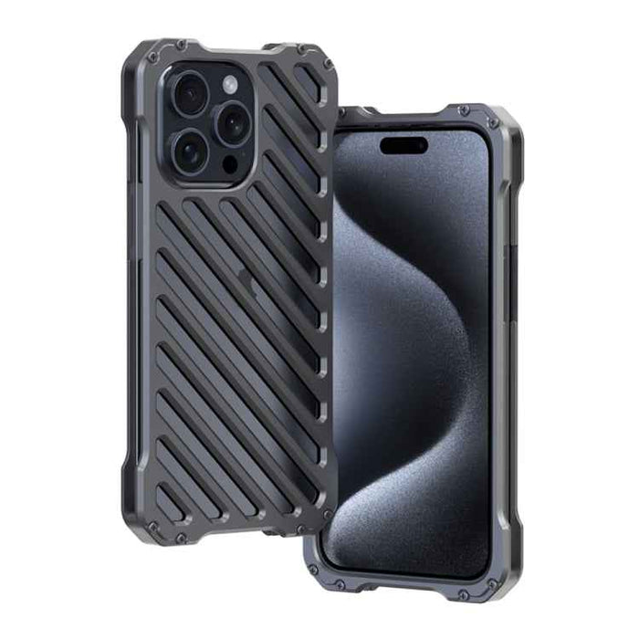 For iPhone 15 Pro Max R-JUST RJ-50 Hollow Breathable Armor Metal Phone Case(Space Grey)