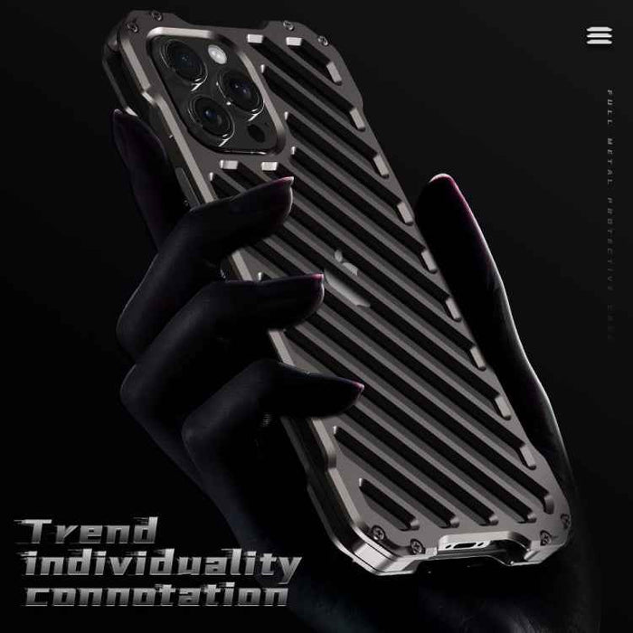 For iPhone 15 Pro Max R-JUST RJ-50 Hollow Breathable Armor Metal Phone Case(Space Grey)