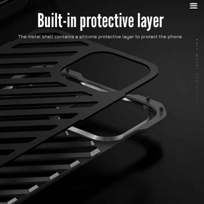 For iPhone 15 Pro Max R-JUST RJ-50 Hollow Breathable Armor Metal Phone Case(Space Grey)