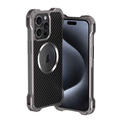 For iPhone 15 Pro Max R-JUST RJ51 Hollow MagSafe Magnetic Metal Phone Case(Space Grey)