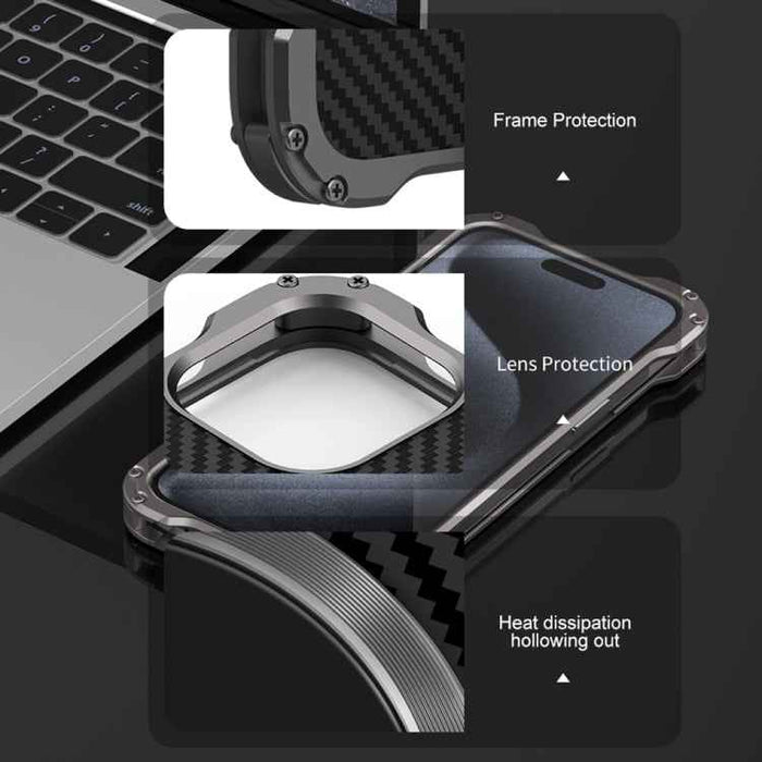 For iPhone 15 Pro Max R-JUST RJ51 Hollow MagSafe Magnetic Metal Phone Case(Space Grey)