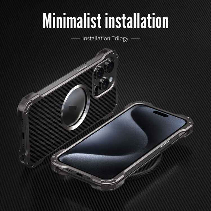 For iPhone 15 Pro Max R-JUST RJ51 Hollow MagSafe Magnetic Metal Phone Case(Space Grey)