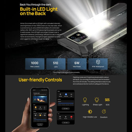 Ulefone Armor 24, Rugged Phone, Side Fingerprint, 22000mAh, 6.78 inch Android 14 MediaTek Helio G96 Octa Core, Network: 4G, NFC