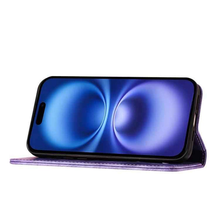 For iPhone 17 Pro Max Butterfly Cat Embossing Flip Leather Phone Case(Purple)