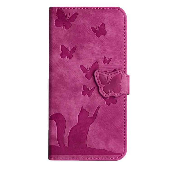 For iPhone 17 Pro Max Butterfly Cat Embossing Flip Leather Phone Case(Pink)