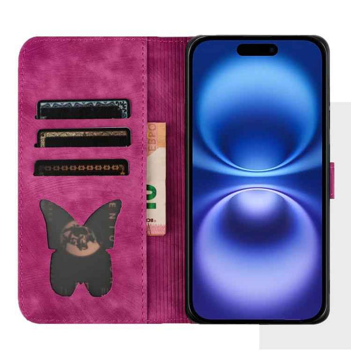 For iPhone 17 Pro Max Butterfly Cat Embossing Flip Leather Phone Case(Pink)