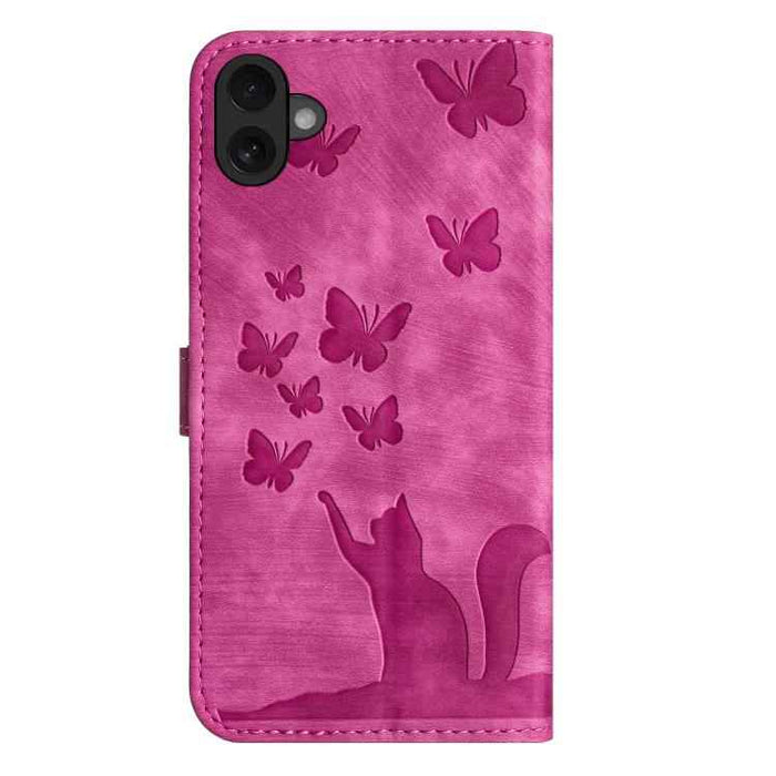 For iPhone 17 Butterfly Cat Embossing Flip Leather Phone Case(Pink)