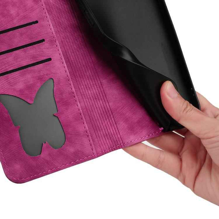 For iPhone 17 Butterfly Cat Embossing Flip Leather Phone Case(Pink)