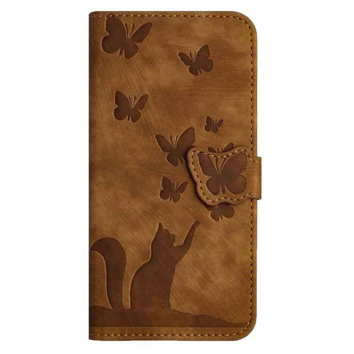For iPhone 17 Butterfly Cat Embossing Flip Leather Phone Case(Brown)