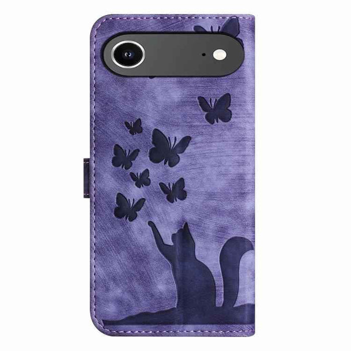 For iPhone 17 Air Butterfly Cat Embossing Flip Leather Phone Case(Purple)