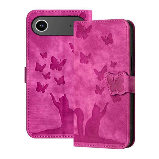 For iPhone 17 Air Butterfly Cat Embossing Flip Leather Phone Case(Pink)