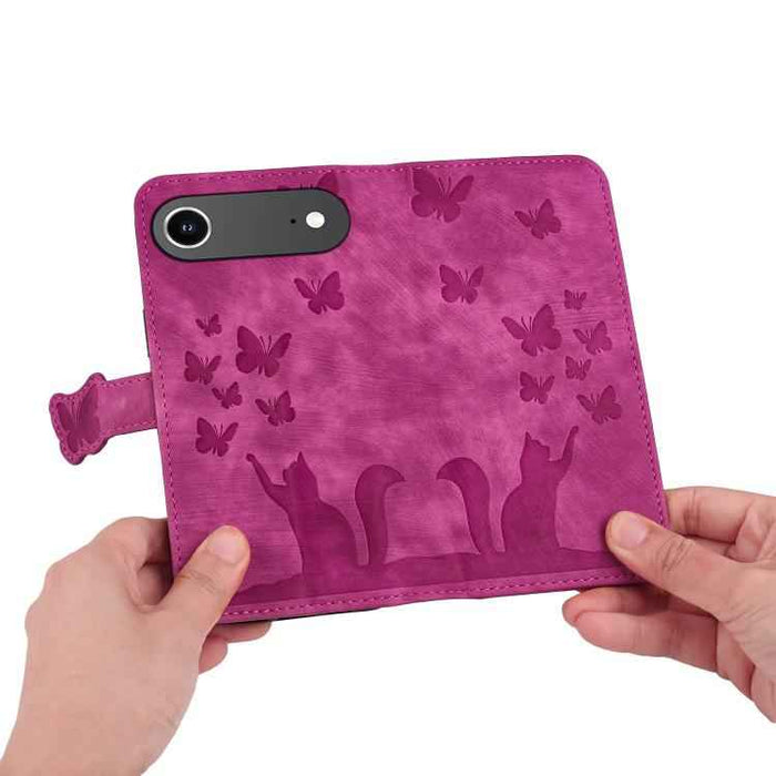 For iPhone 17 Air Butterfly Cat Embossing Flip Leather Phone Case(Pink)