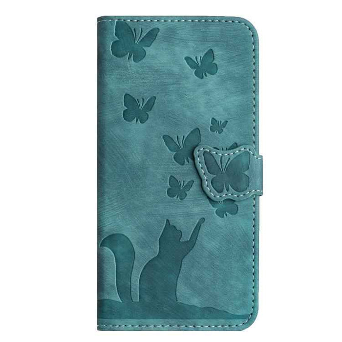 For iPhone 17 Air Butterfly Cat Embossing Flip Leather Phone Case(Wathet)