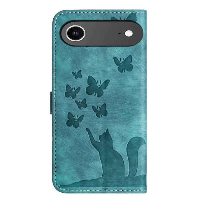 For iPhone 17 Air Butterfly Cat Embossing Flip Leather Phone Case(Wathet)