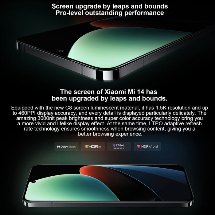 Xiaomi 14,  6.36 inch Xiaomi HyperOS Snapdragon 8 Gen 3 Octa Core 4nm up to 3.3GHz, NFC, Network: 5G