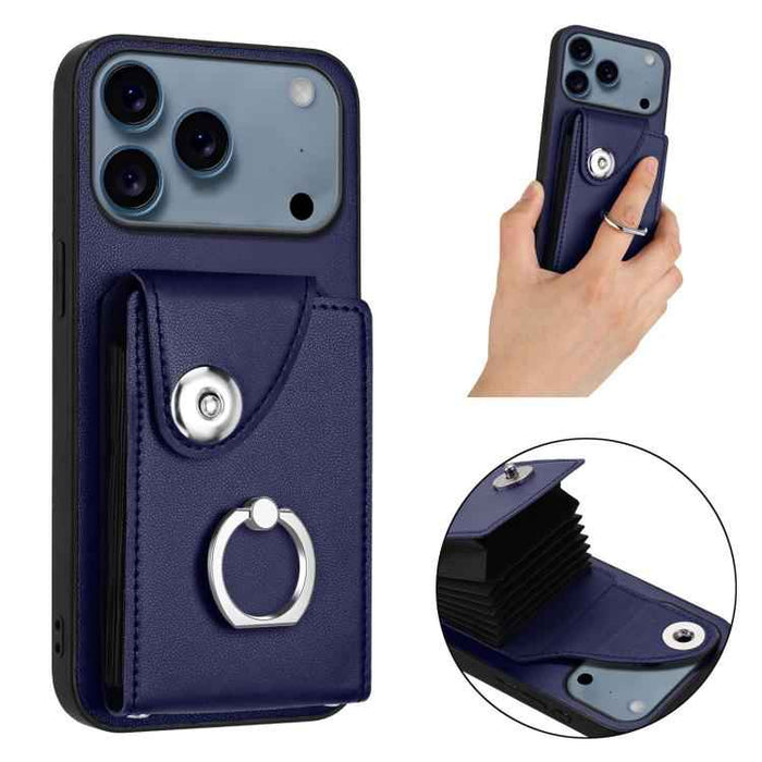 For iPhone 17 Pro Max Organ Card Bag Ring Holder Phone Case(Blue)