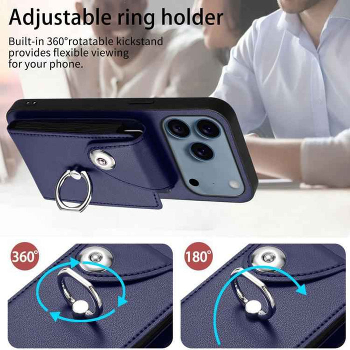 For iPhone 17 Pro Max Organ Card Bag Ring Holder Phone Case(Blue)