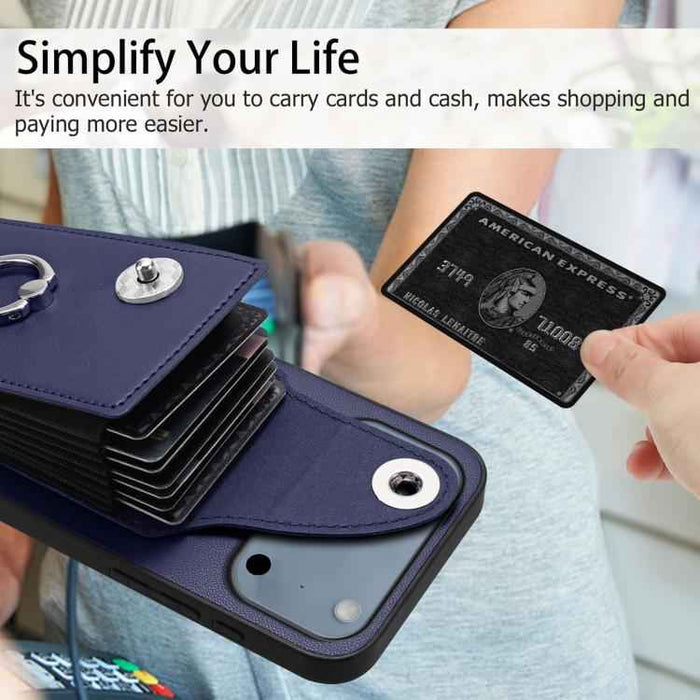 For iPhone 17 Pro Max Organ Card Bag Ring Holder Phone Case(Blue)