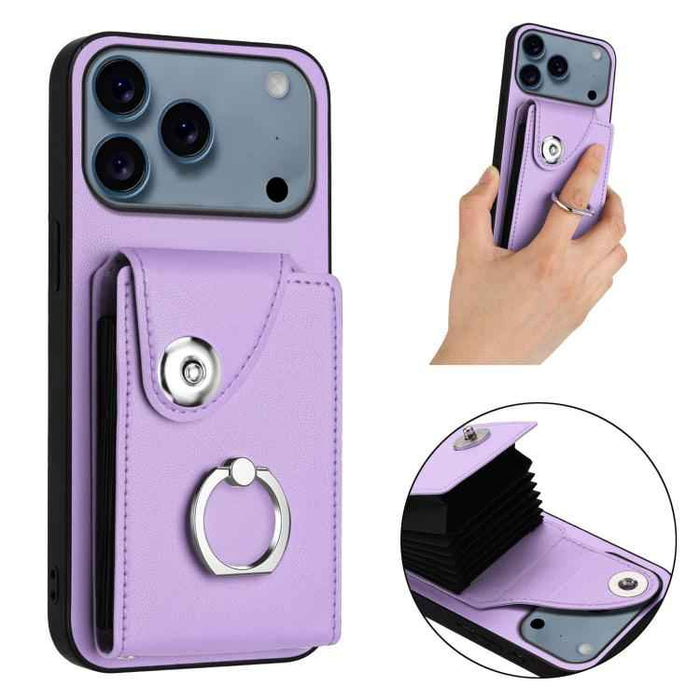 For iPhone 17 Pro Max Organ Card Bag Ring Holder Phone Case(Purple)
