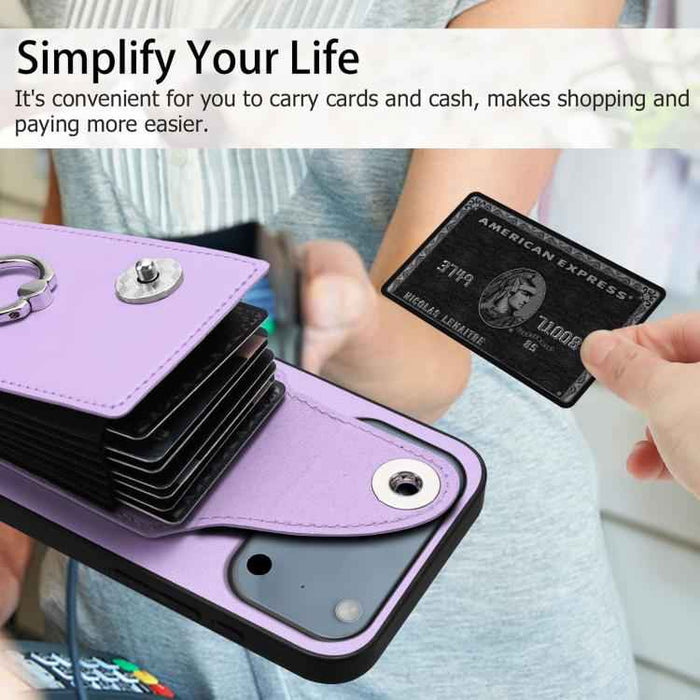 For iPhone 17 Pro Max Organ Card Bag Ring Holder Phone Case(Purple)
