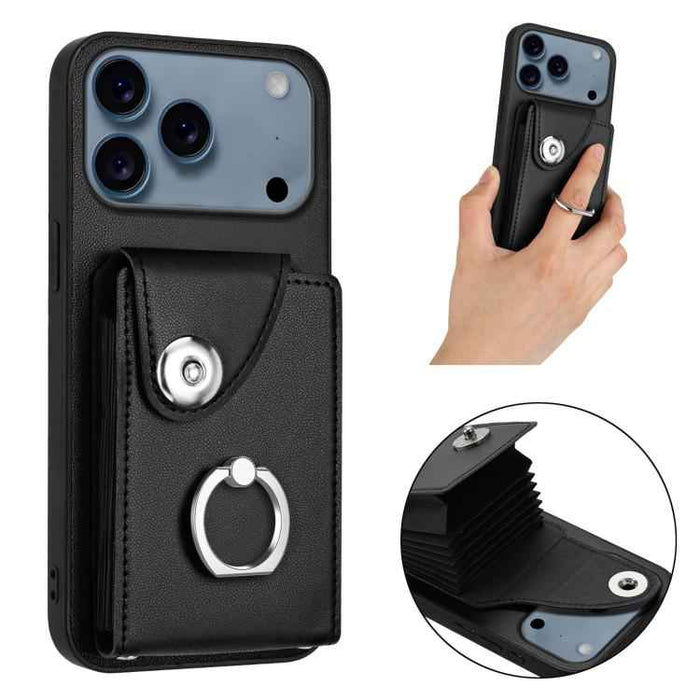 For iPhone 17 Pro Max Organ Card Bag Ring Holder Phone Case(Black)