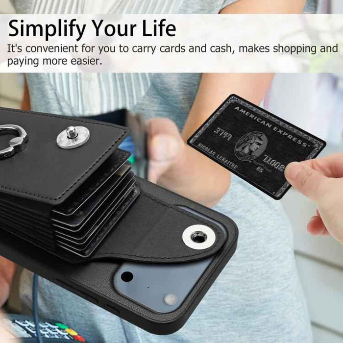 For iPhone 17 Pro Max Organ Card Bag Ring Holder Phone Case(Black)