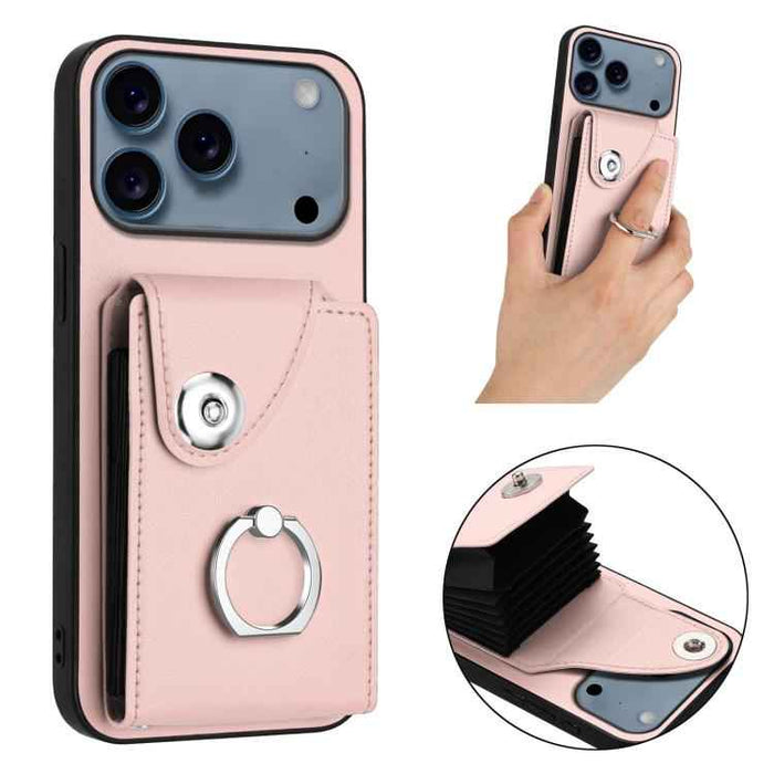 For iPhone 17 Pro Max Organ Card Bag Ring Holder Phone Case(Pink)