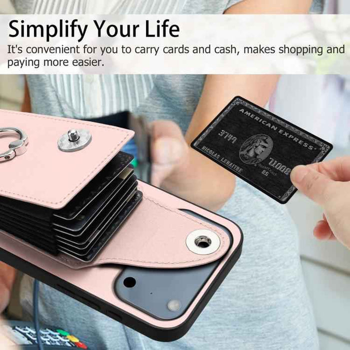 For iPhone 17 Pro Max Organ Card Bag Ring Holder Phone Case(Pink)