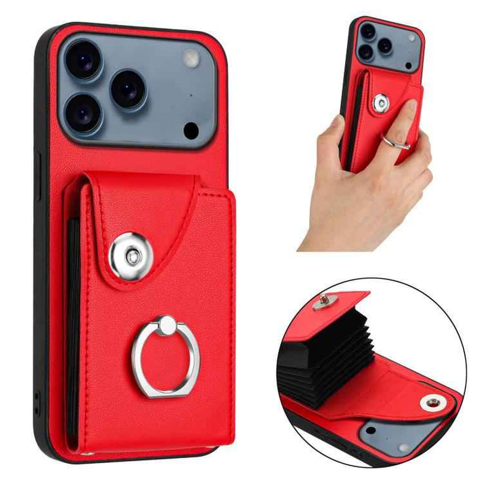 For iPhone 17 Pro Max Organ Card Bag Ring Holder Phone Case(Red)