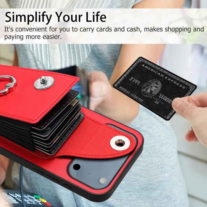 For iPhone 17 Pro Max Organ Card Bag Ring Holder Phone Case(Red)