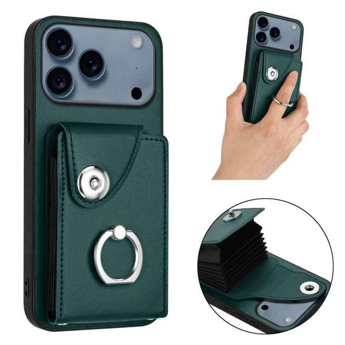 For iPhone 17 Pro Max Organ Card Bag Ring Holder Phone Case(Green)
