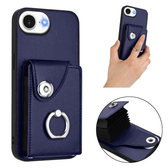For iPhone 16e Organ Card Bag Ring Holder Phone Case(Blue)