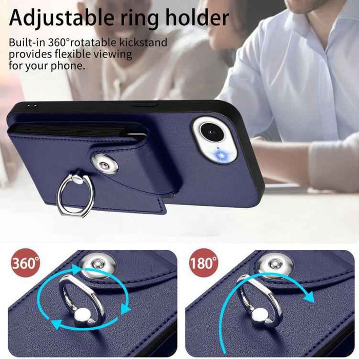 For iPhone 16e Organ Card Bag Ring Holder Phone Case(Blue)