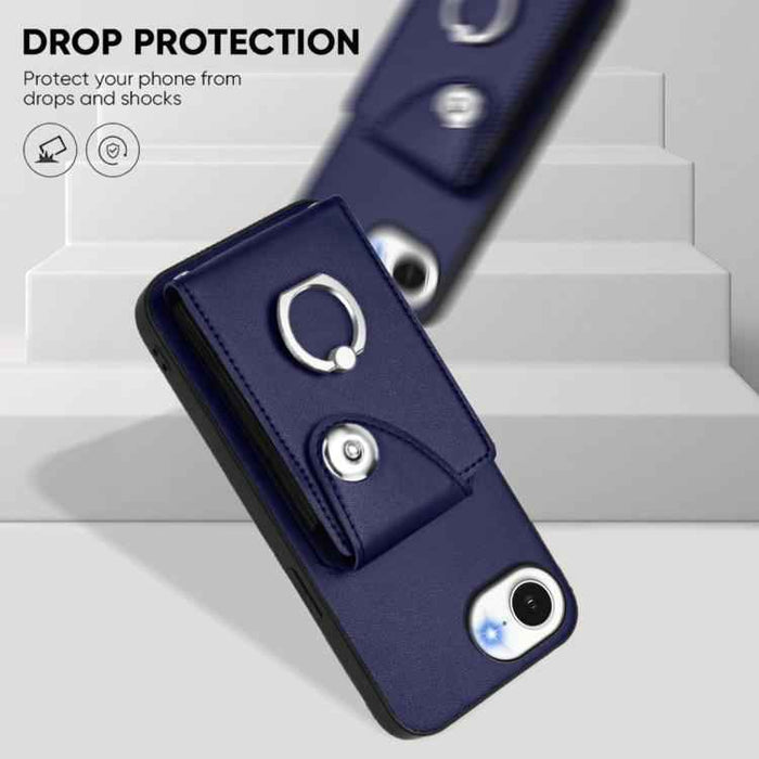 For iPhone 16e Organ Card Bag Ring Holder Phone Case(Blue)