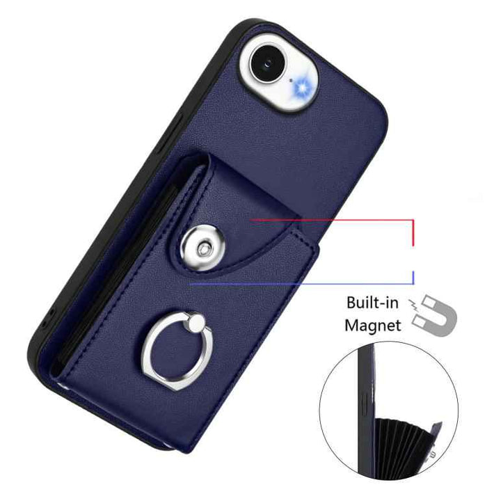 For iPhone 16e Organ Card Bag Ring Holder Phone Case(Blue)