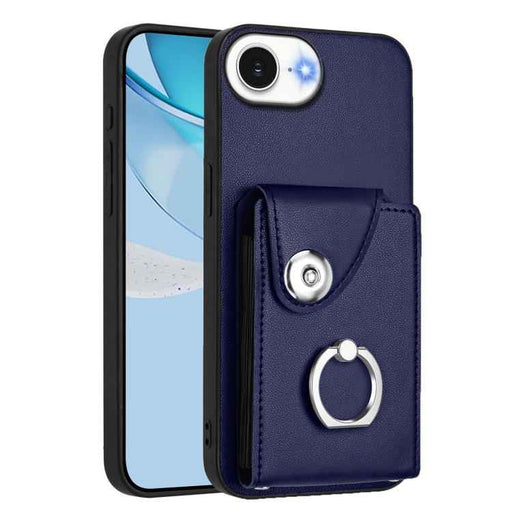 For iPhone 16e Organ Card Bag Ring Holder Phone Case(Blue)