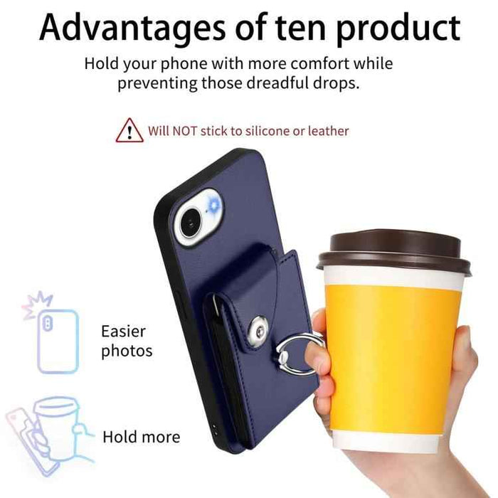 For iPhone 16e Organ Card Bag Ring Holder Phone Case(Blue)