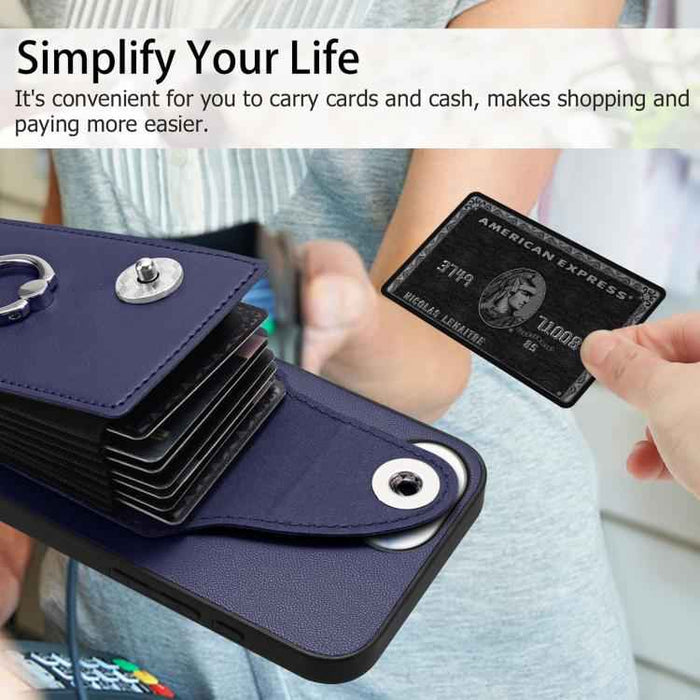 For iPhone 16e Organ Card Bag Ring Holder Phone Case(Blue)