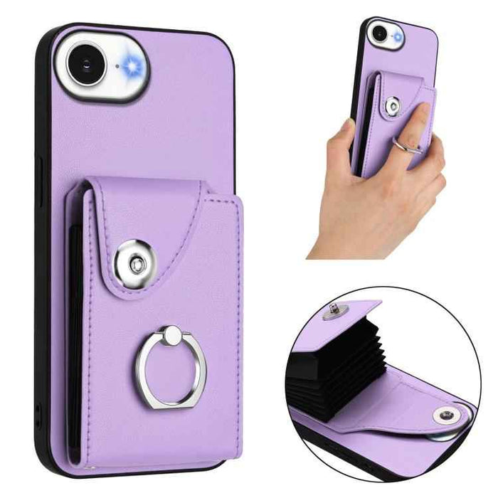 For iPhone 16e Organ Card Bag Ring Holder Phone Case(Purple)