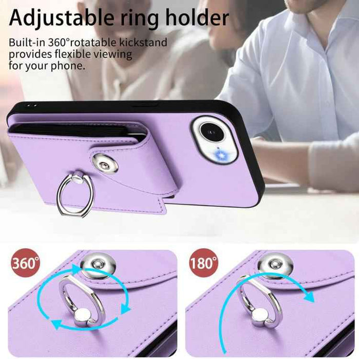 For iPhone 16e Organ Card Bag Ring Holder Phone Case(Purple)