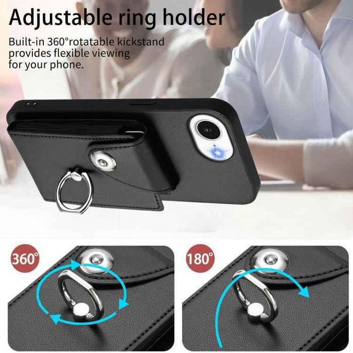 For iPhone 16e Organ Card Bag Ring Holder Phone Case(Black)