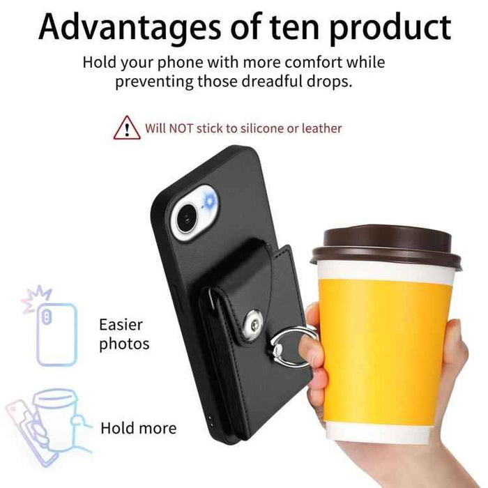 For iPhone 16e Organ Card Bag Ring Holder Phone Case(Black)
