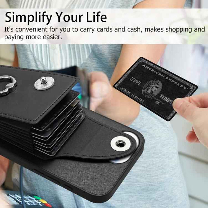 For iPhone 16e Organ Card Bag Ring Holder Phone Case(Black)