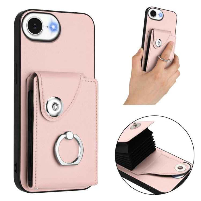For iPhone 16e Organ Card Bag Ring Holder Phone Case(Pink)
