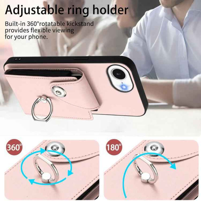 For iPhone 16e Organ Card Bag Ring Holder Phone Case(Pink)