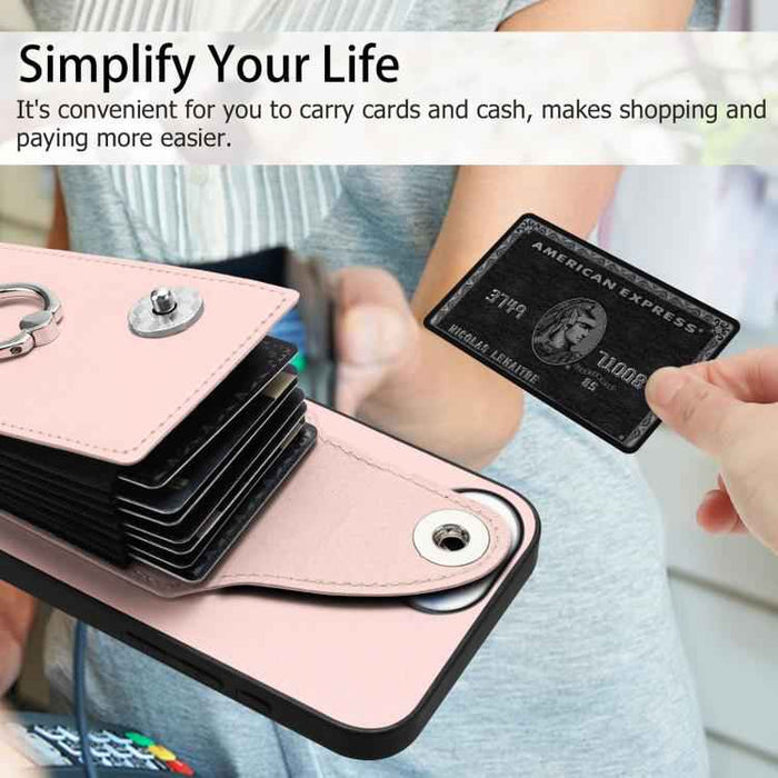 For iPhone 16e Organ Card Bag Ring Holder Phone Case(Pink)